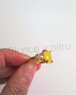 Prsten s polodrahokamenem Kočičí oko a zirkony (BP92)