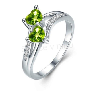 Pokovovaný prsten se zirkony 2 srdce olivínové (BP289)