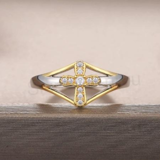 Pozlacený prsten kříž a zirkony (BP296)