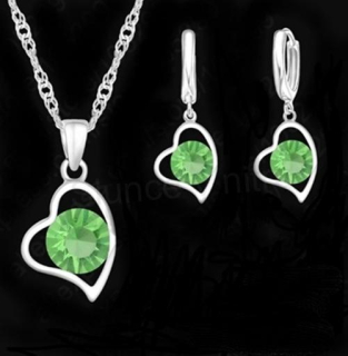 Postříbřená souprava se zirkonem srdce (BE182)