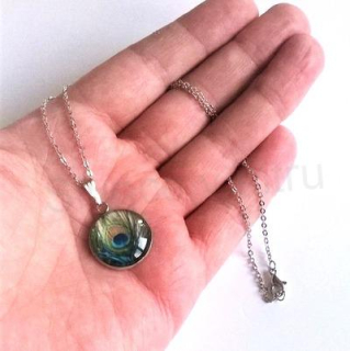 Náhrdelník s přívěskem páv, paví peří (BD320) 