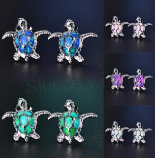 Puzetové náušnice želva s opálem (BB472)