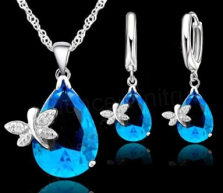 Postříbřená souprava šperků se zirkonem kapka (BE184)