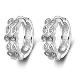 Postříbrné kruhové náušnice se zirkony (BB477)