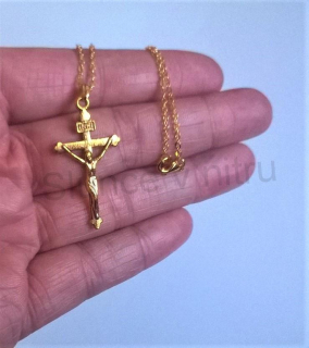 Pozlacený náhrdelník s přívěškem kříž z chirurgické oceli (BD362) 