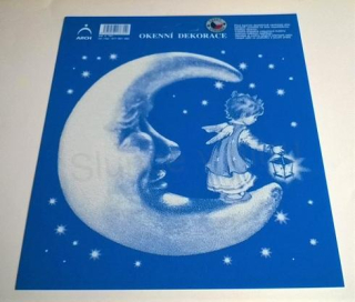 Samolepka, dekorace vánoční motiv - Měsíc s andílkem 23,5 x 20 cm (E332)