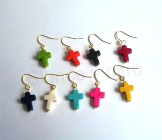 Minerální tyrkysové náušnice křížky (X556)