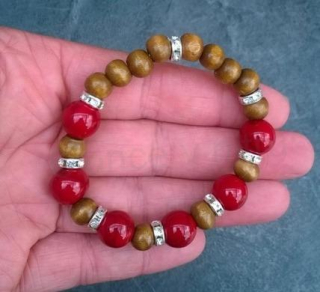 Minerální náramek se dřevem a tyrkenitem (X566)