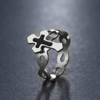 Prsten s křížem z chirurgické oceli (BP335)