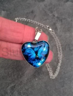 Náhrdelník s přívěškem srdce a motýlem (BD416)