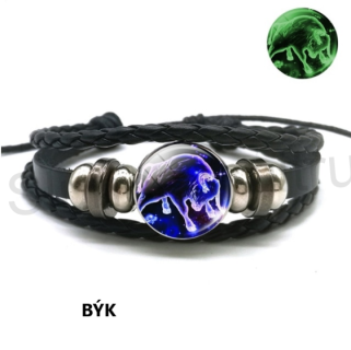 Kožený náramek nastavitelný znamení sviticí luminus býk (BC490)