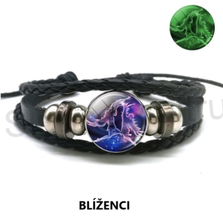 Kožený náramek nastavitelný znamení sviticí luminus blíženci (BC490)