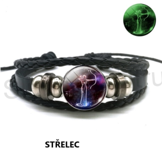 Kožený náramek nastavitelný znamení sviticí luminus střelec (BC490)