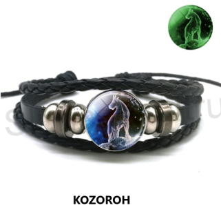 Kožený náramek nastavitelný znamení sviticí luminus kozoroh (BC490)