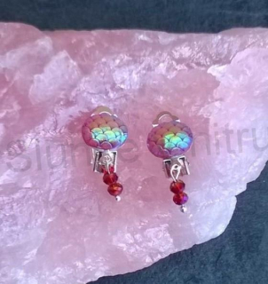 Náušnice klipsy s dračím vzorem měnicí a swarovski korálky 1,2 x 3 cm (BB532)