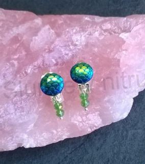 Náušnice klipsy s dračím vzorem měnicí a swarovski korálky 1,2 x 3 cm (BB533)