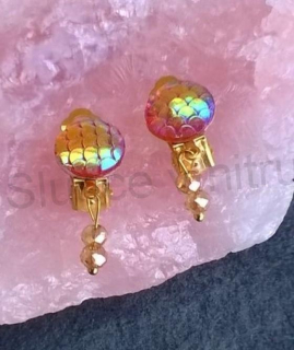 Náušnice klipsy s dračím vzorem měnicí a swarovski korálky 1,2 x 3 cm (BB537)