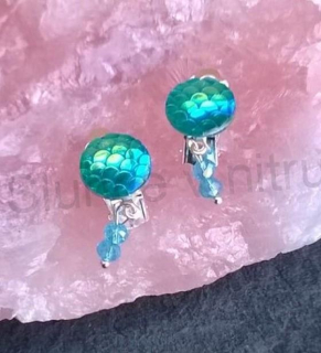Náušnice klipsy s dračím vzorem měnicí a swarovski korálky 1,2 x 3 cm (BB538)