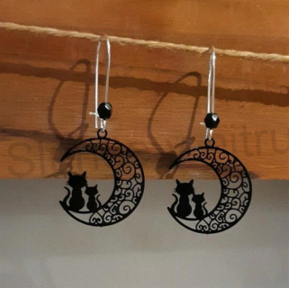 Visací náušnice kočky na měsíci (BB575)