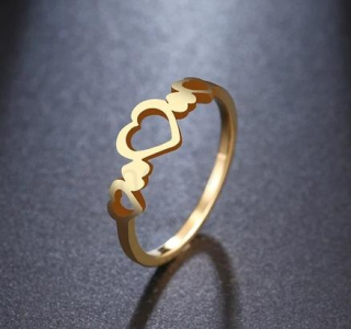 Nerez prsten srdce zlaté (BP364)