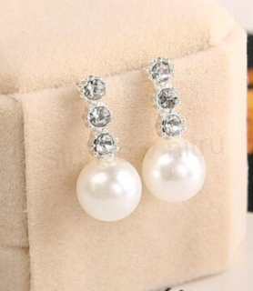 Puzetové naušnice s perlou a zirkony (BB89)