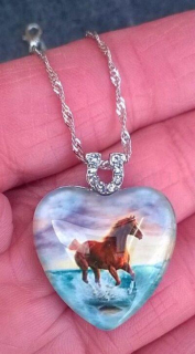 Náhrdelník s přívěskem srdce s koněm a kamínky (BD492)