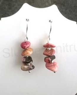 Minerální rodonitové náušnice stříbrné (X700)