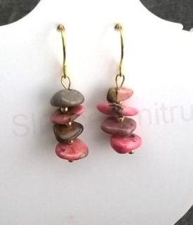 Minerální rodonitové náušnice zlaté (X701)