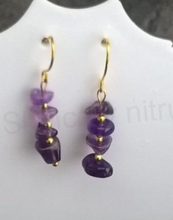 Minerální ametystové náušnice zlaté (X702)