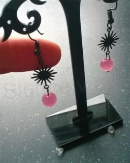 Minerální náušnice slunce a kočičí oko - černé (X714)