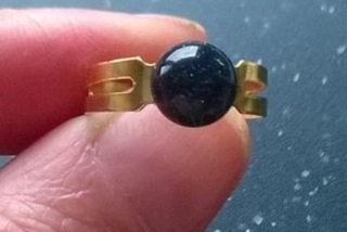 Nastavitelný minerální prsten aventurín modrý, zlatý 8,3 x 8,3 mm (X718)