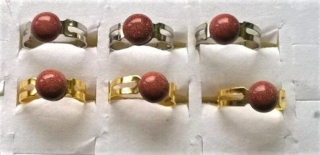 Nastavitelný minerální prsten aventurín hnědý, zlatý 8,3 x 8,3 mm (X731)