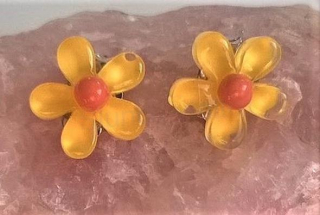 Náušnice klipsy kytička žlutá číslo 5 (BB589)