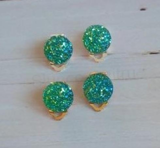 Náušnice klipsy zelená měnicí 12 mm (BB603)