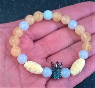 Minerální náramek s měsičním kamenem, serpentínem, citrínem a zirkonovou ozdobou (X739)