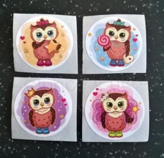 Samolepky, nálepky zvířátka sovičky 4 ks (E508)