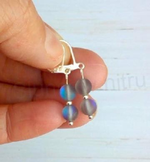 Minerální postříbřené náušnice labradoritové (X808)