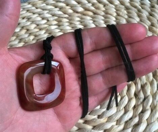 Náhrdelník donut čtverec 40 mm - Karneol s achátem (X888)