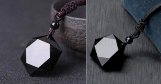 Minerální náhrdelník s černým obsidiánem – ochranný amulet, hvězda (X933)