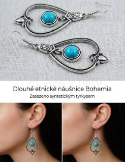Dlouhé etnické náušnice Bohemia s tyrkysem (X1137)