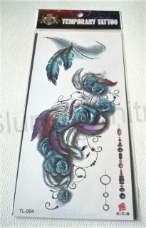 Voděodolné, dočasné tetovaní peříčko, růže (E545)