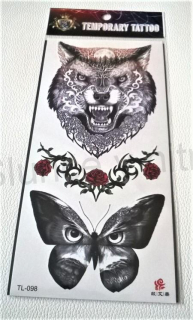 Voděodolné, dočasné tetovaní Vlk, sova, motýl, růže (E557)