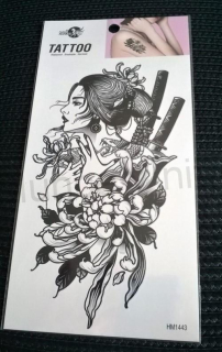 Voděodolné, dočasné tetovaní Samurajka, bojovnice, postava, žena (E574)