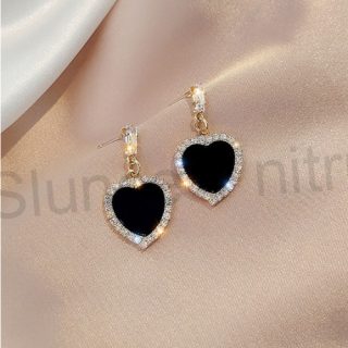 Visací puzetové náušnice s krystaly černé (BB677)