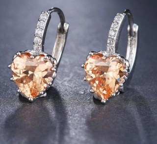 Kruhové náušnice srdce se zirkony šampaň (BE1)