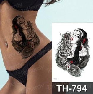 Voděodolné, dočasné tetovaní Dívka s hadem a křížem (E611)