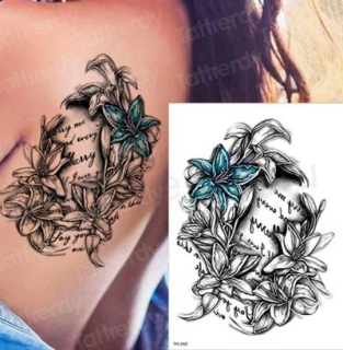 Voděodolné, dočasné tetovaní dopis s květinami (E613)