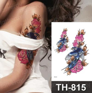 Voděodolné, dočasné tetovaní pivoňka s růží (E629)