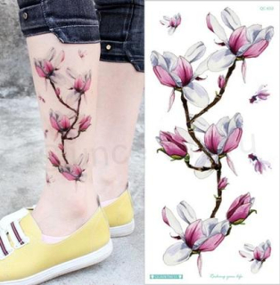 Voděodolné, dočasné tetovaní růžové květy (E632)