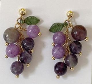 Minerální ametystové náušnice hrozen, víno (X1204)